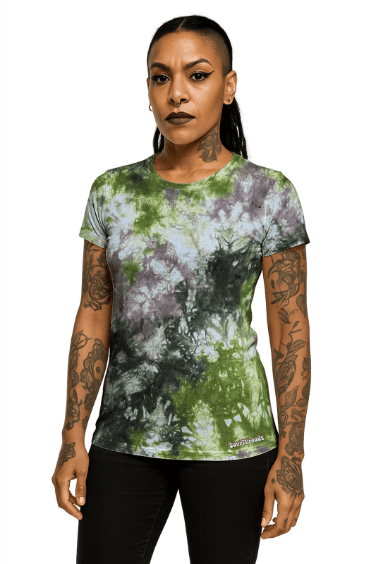 Tie-Dye Women's Fitted T-Shirt - Green Brown Camo - Earth Tones - SourThreadz