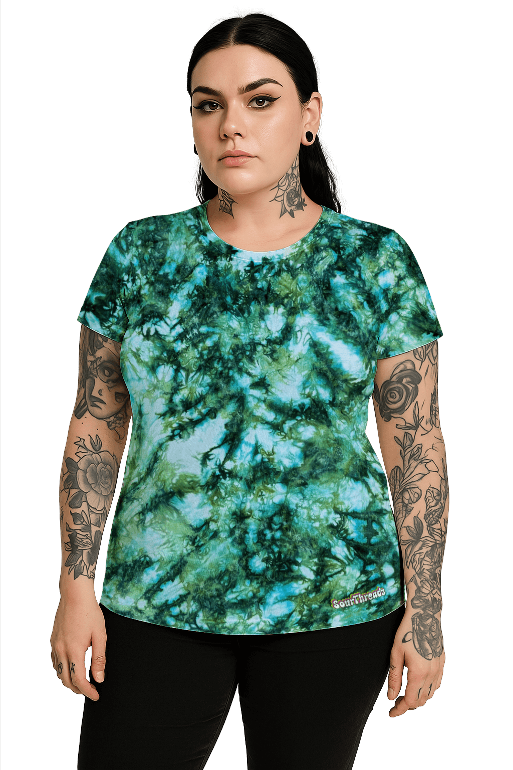 Tie-Dye Women's Fitted T-Shirt - Green Camo - Alternative Inspired - SourThreadz