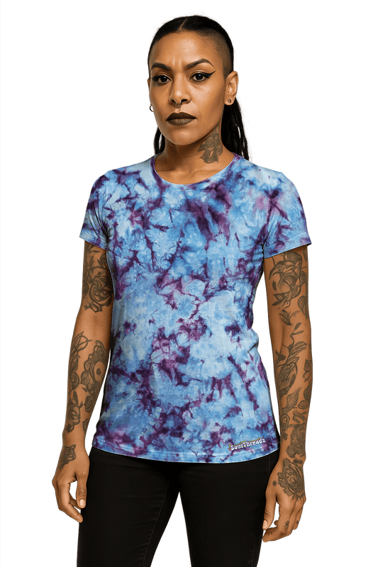 Tie-Dye Women's Fitted T-Shirt - Purple Rain - Bold Dreamscape - SourThreadz