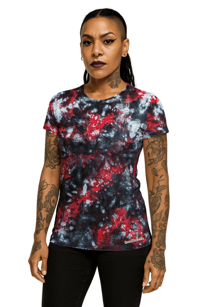 Tie-Dye Women's Fitted T-Shirt - Red Black Camo - Bold Contrast - SourThreadz