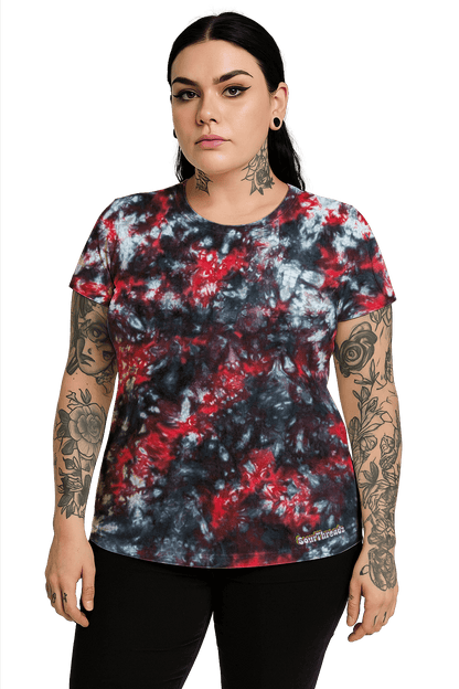 Tie-Dye Women's Fitted T-Shirt - Red Black Camo - Bold Contrast - SourThreadz