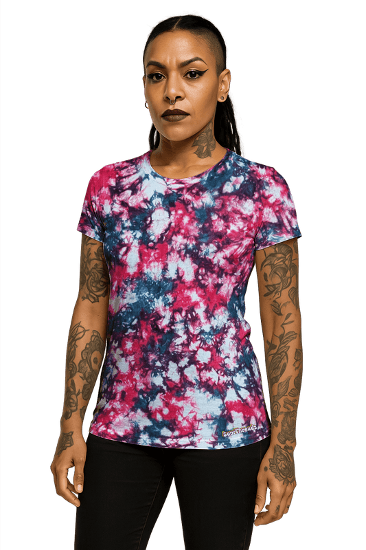 Tie-Dye Women's Fitted T-Shirt - Teal Hibiscus Camo - Streetwear Look - SourThreadz
