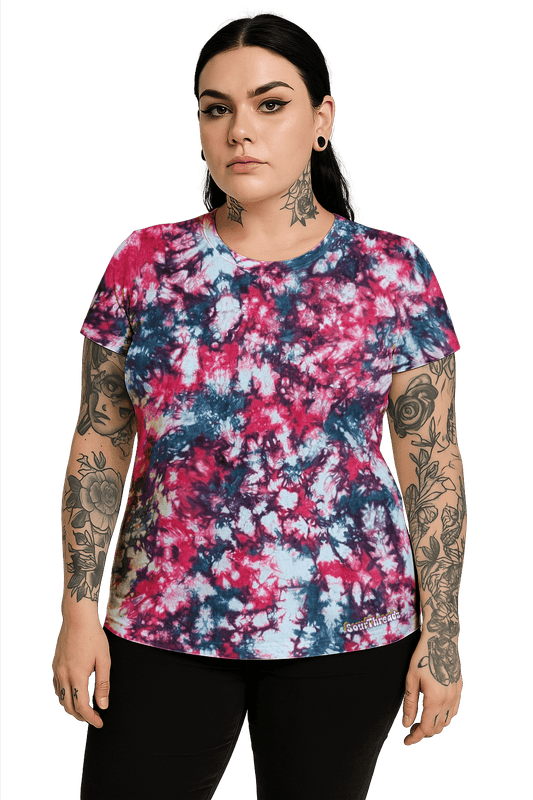 Tie-Dye Women's Fitted T-Shirt - Teal Hibiscus Camo - Streetwear Look - SourThreadz