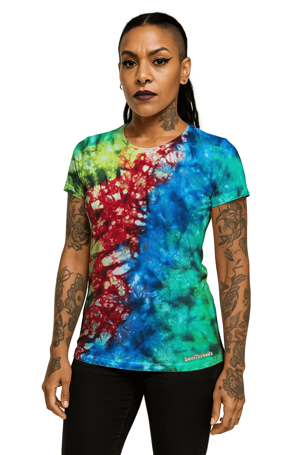 Tie-Dye Women's Fitted T-Shirt - Toxic Rainbow - Grunge Festival Style - SourThreadz