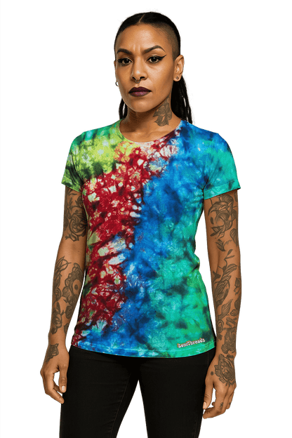 Tie-Dye Women's Fitted T-Shirt - Toxic Rainbow - Grunge Festival Style - SourThreadz