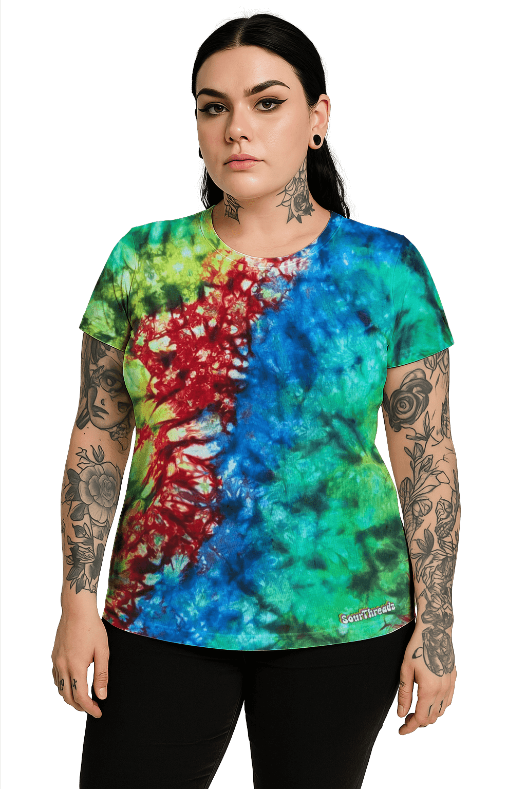 Tie-Dye Women's Fitted T-Shirt - Toxic Rainbow - Grunge Festival Style - SourThreadz