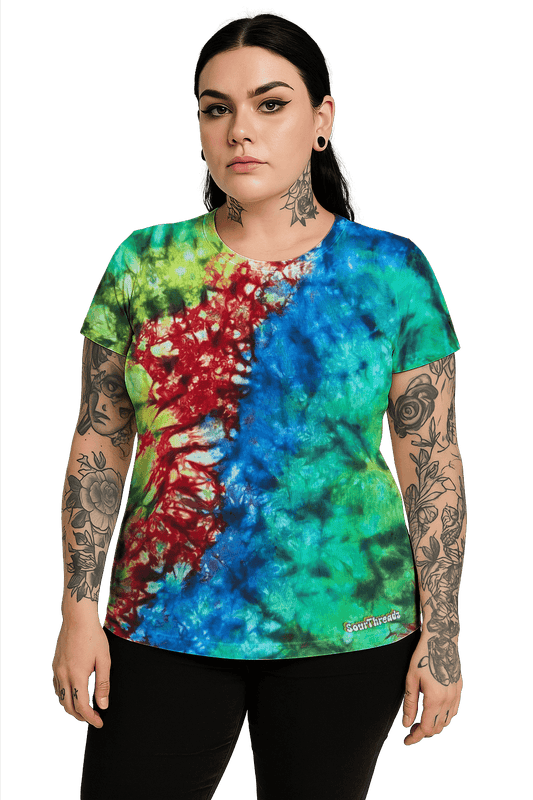 Tie-Dye Women's Fitted T-Shirt - Toxic Rainbow - Grunge Festival Style - SourThreadz