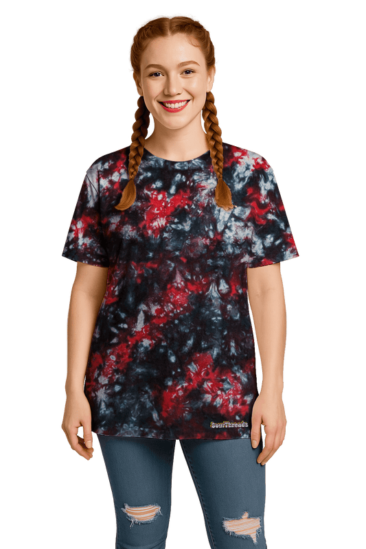 Tie-Dye Women’s Relaxed T-Shirt - Red Black Camo - Bold Contrast - SourThreadz