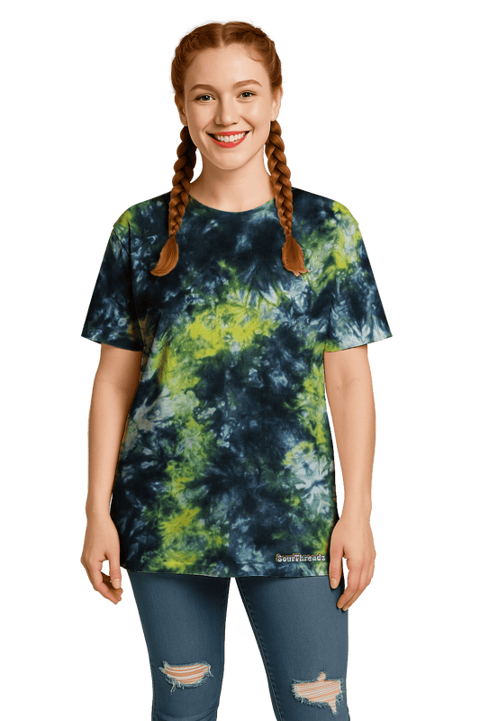 Tie-Dye Women’s Relaxed T-Shirt - Black Yellow Camo - Bold Grunge Look - SourThreadz