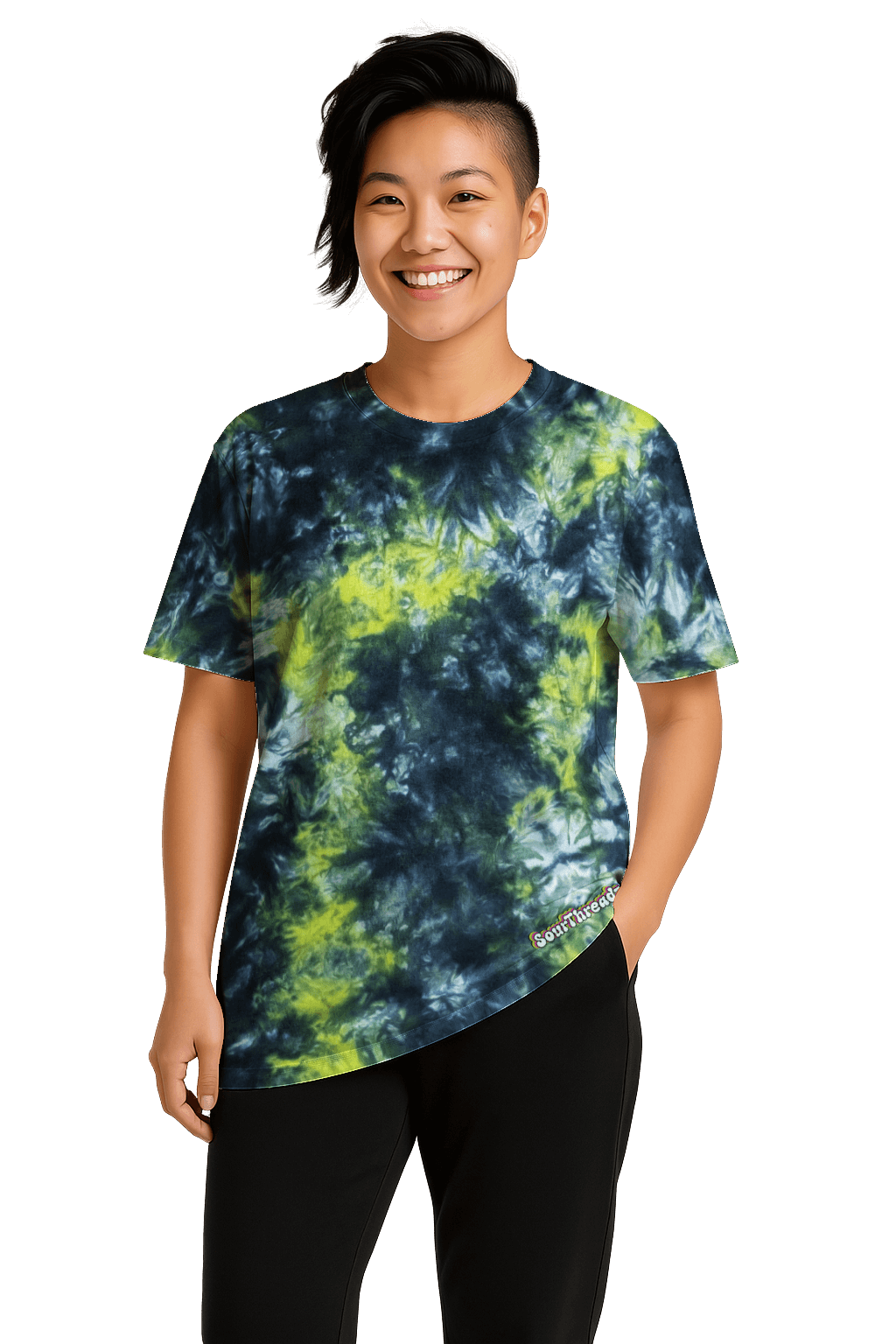 Tie-Dye Women’s Relaxed T-Shirt - Black Yellow Camo - Bold Grunge Look - SourThreadz