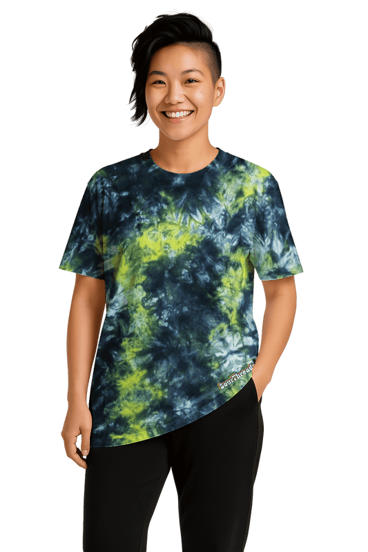 Tie-Dye Women’s Relaxed T-Shirt - Black Yellow Camo - Bold Grunge Look - SourThreadz