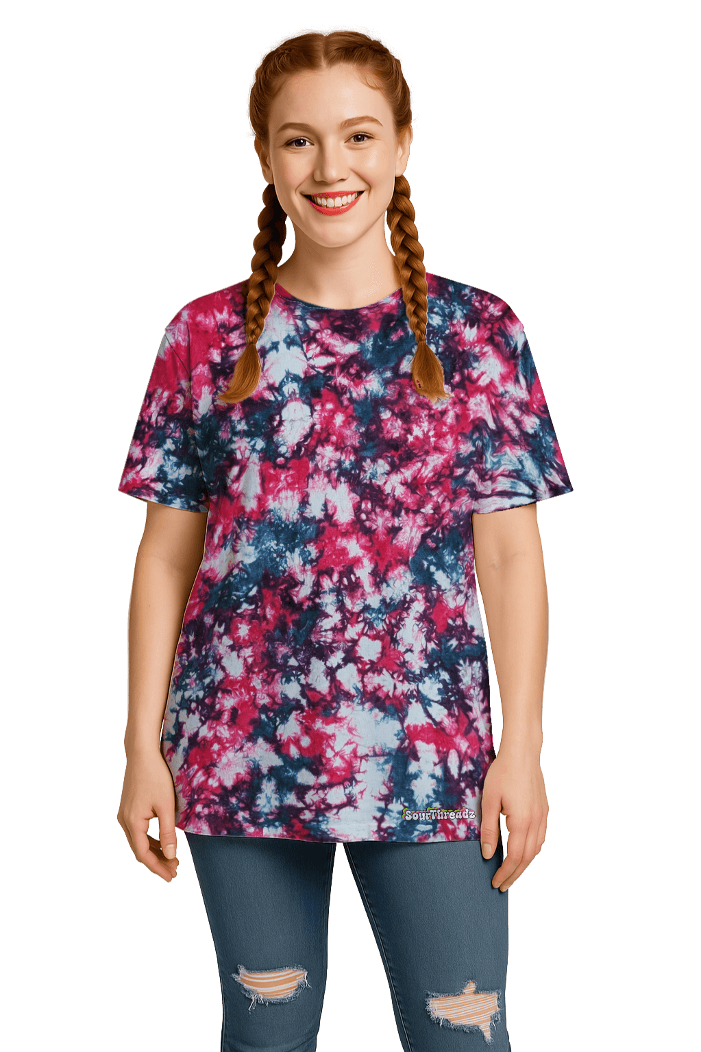 Tie-Dye Women’s Relaxed T-Shirt - Teal Hibiscus Camo - Streetwear Look - SourThreadz