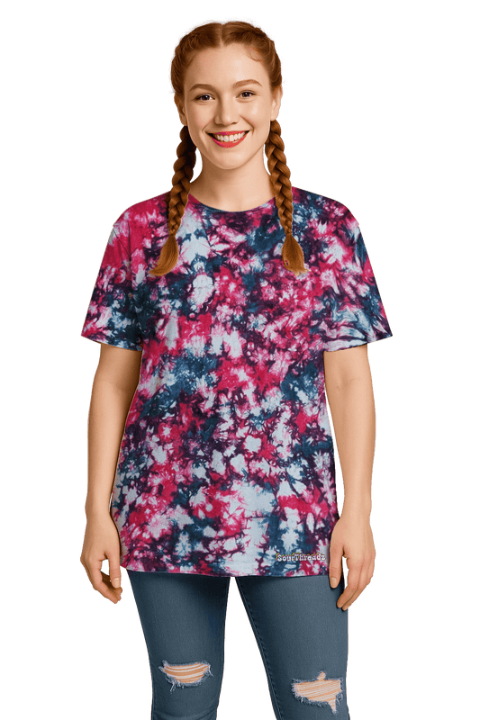 Tie-Dye Women’s Relaxed T-Shirt - Teal Hibiscus Camo - Streetwear Look - SourThreadz