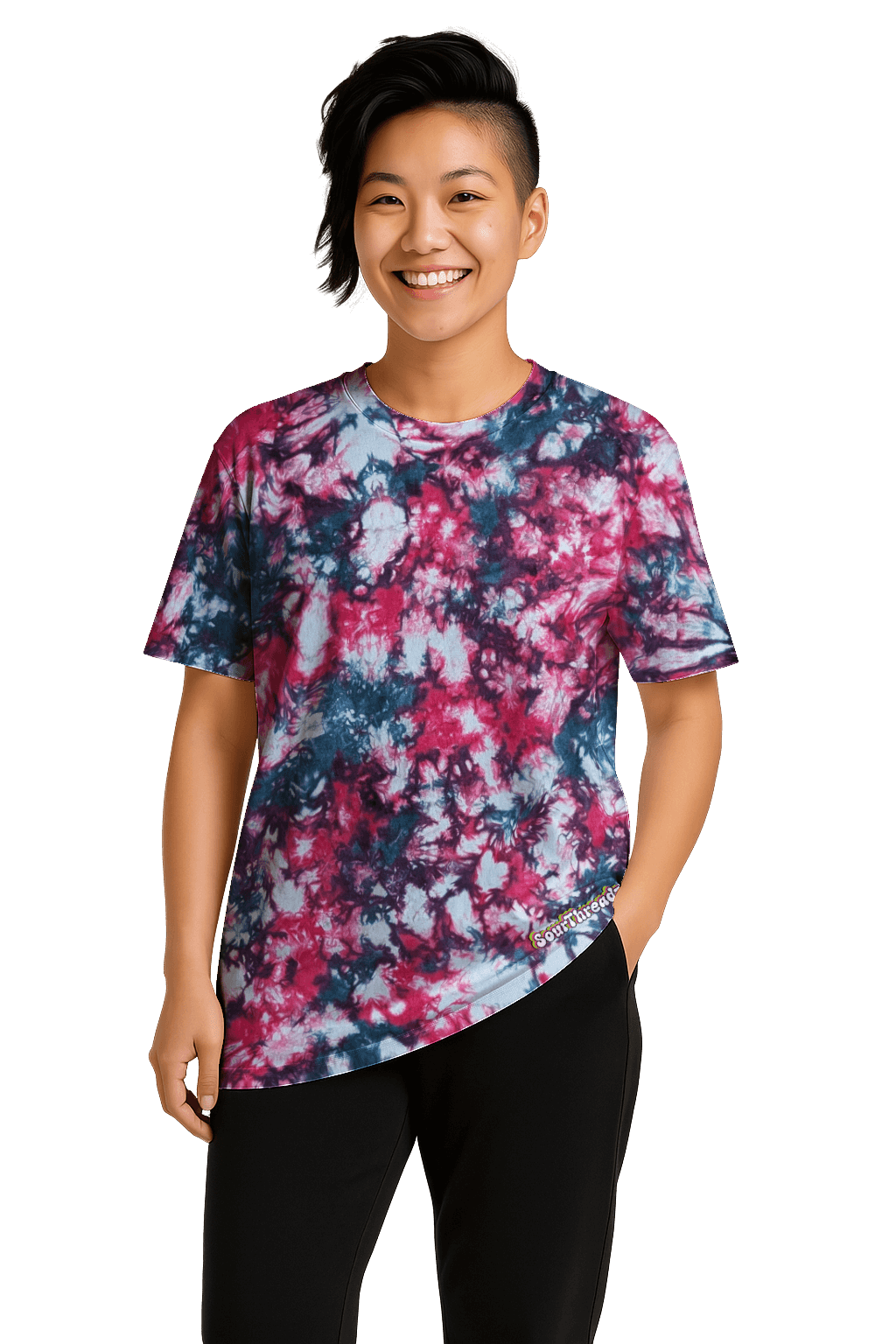 Tie-Dye Women’s Relaxed T-Shirt - Teal Hibiscus Camo - Streetwear Look - SourThreadz