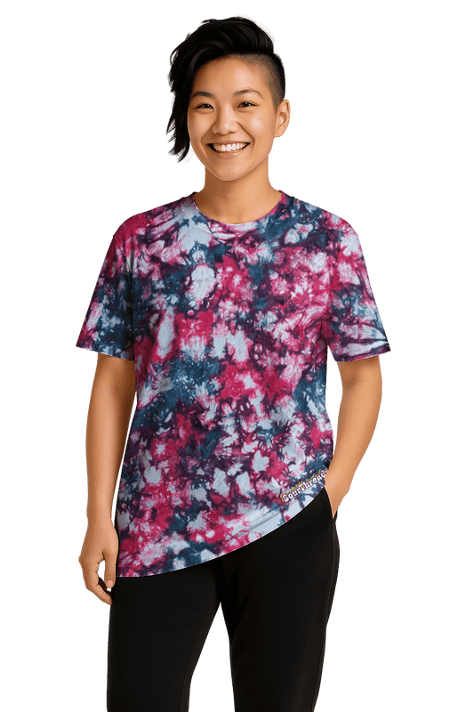 Tie-Dye Women’s Relaxed T-Shirt - Teal Hibiscus Camo - Streetwear Look - SourThreadz