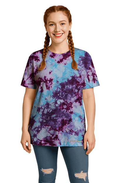 Tie-Dye Women’s Relaxed T-Shirt - Blue Magenta Purple - Festival Ready - SourThreadz