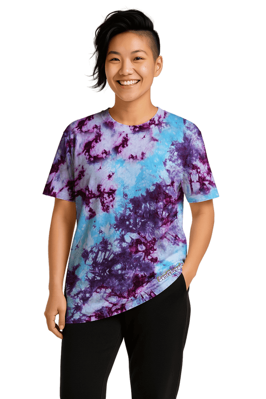 Tie-Dye Women’s Relaxed T-Shirt - Blue Magenta Purple - Festival Ready - SourThreadz