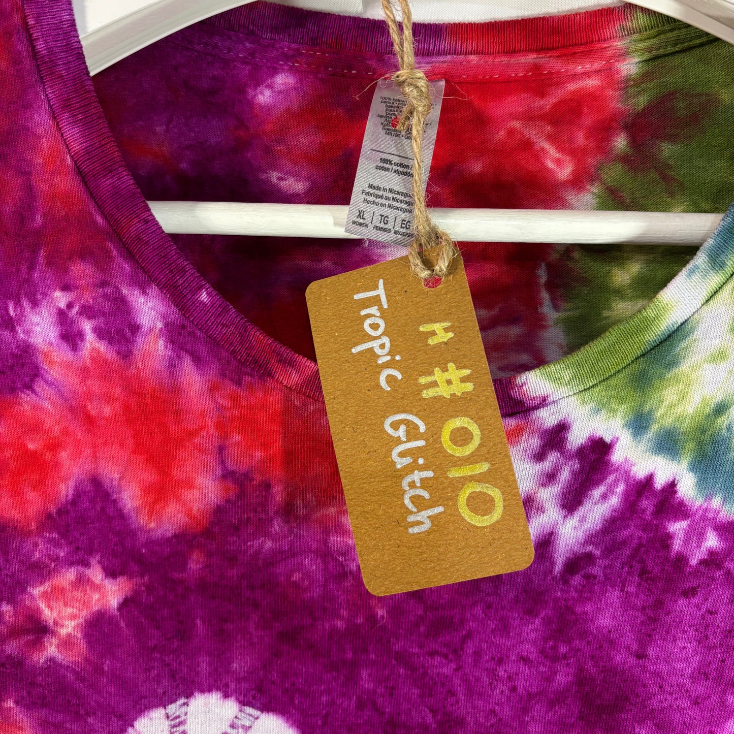 Women's Extra Large Tie-Dye T-shirt #010 - Tropic Glitch Ying