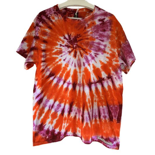 Men's Unisex Large Tie-Dye T-shirt #022 - Crimson Vortex Spiral