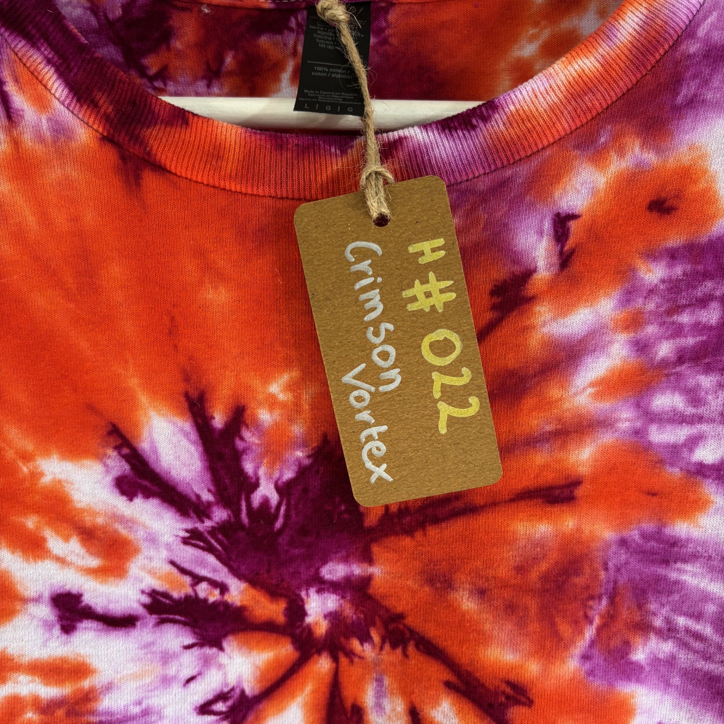 Men's Unisex Large Tie-Dye T-shirt #022 - Crimson Vortex Spiral