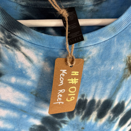 Men's Unisex Large Tie-Dye T-shirt #019 - Neon Reef Spiral