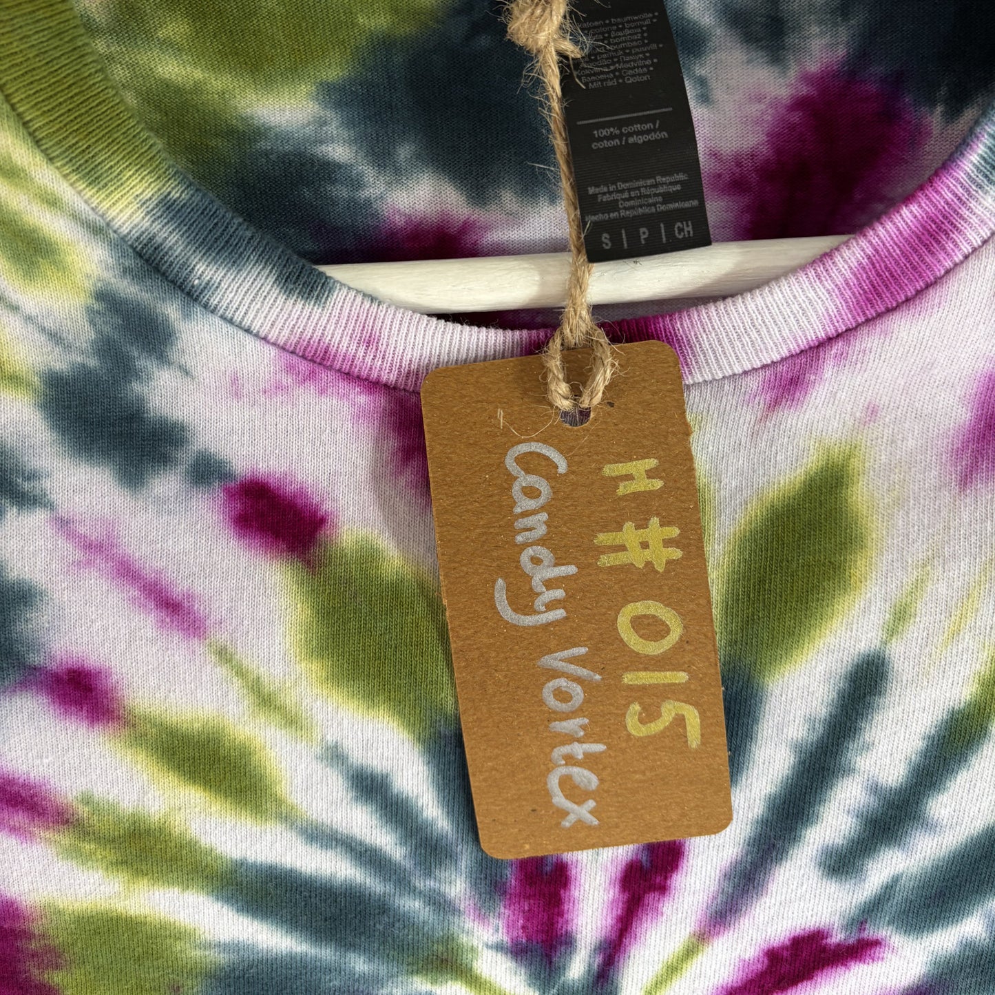 Men's Unisex Small Tie-Dye T-shirt #015 - Candy Vortex Spiral