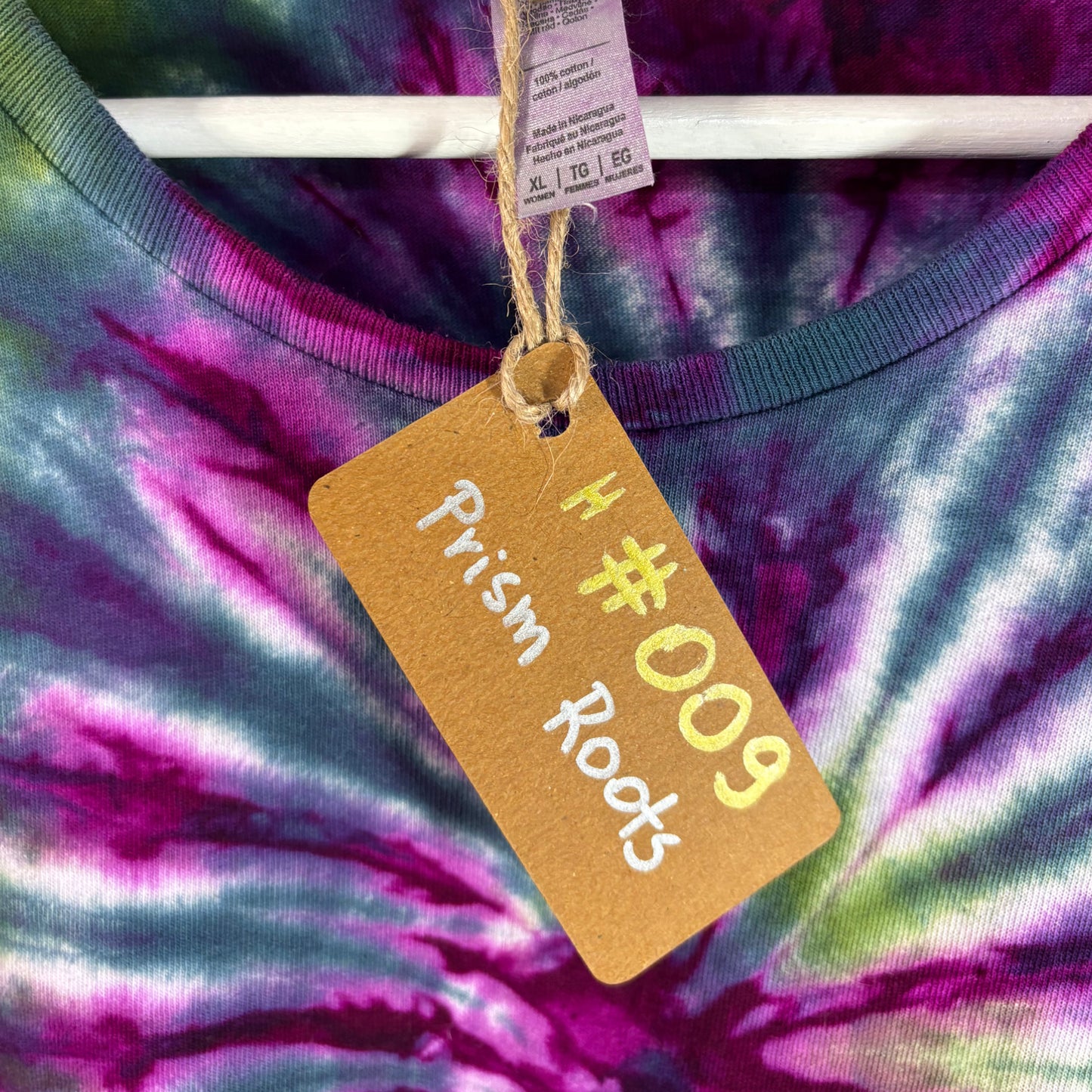 Women's Extra Large Tie-Dye T-shirt #009 - Prism Roots Spiral