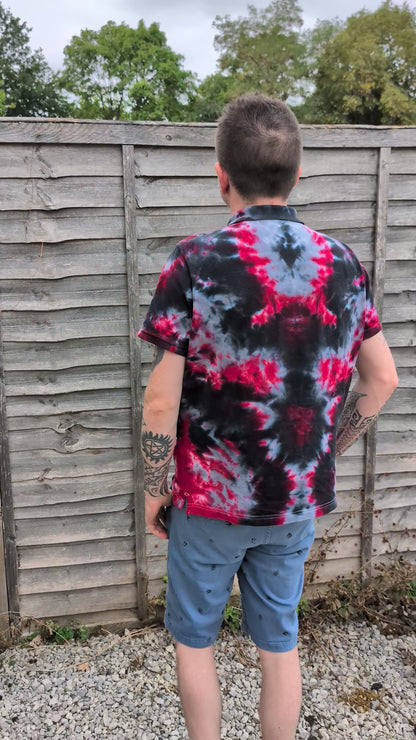 Tie-Dye Organic Polo - Black Grey Red Camo  - Alternative Business Wear - SourThreadz